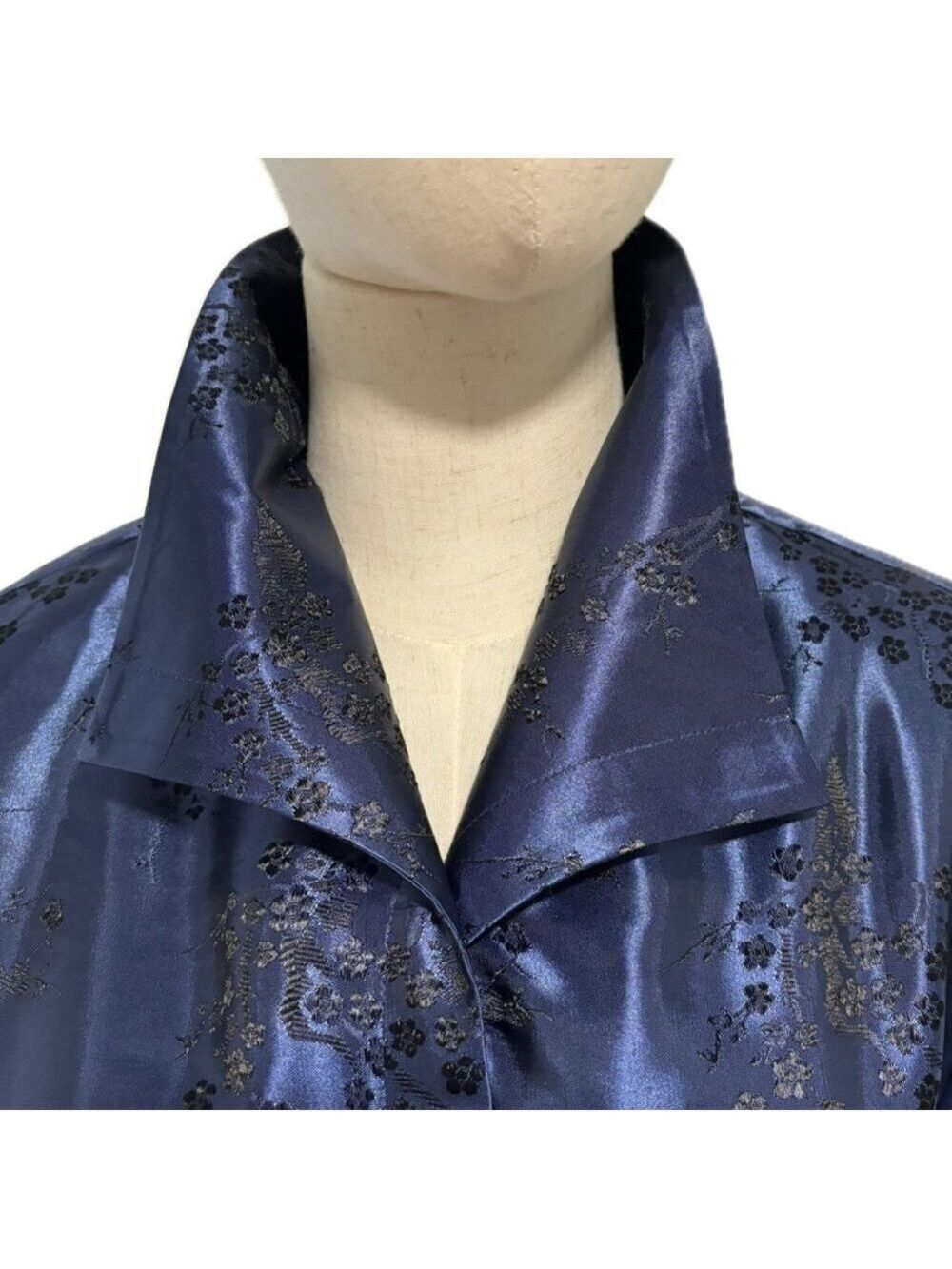 90s SATIN BROCADE BLUE ASIAN INSPIRED BROCADE LIZ BAKER SHIRT JACKET SHACKET 14 - Picture 5 of 12